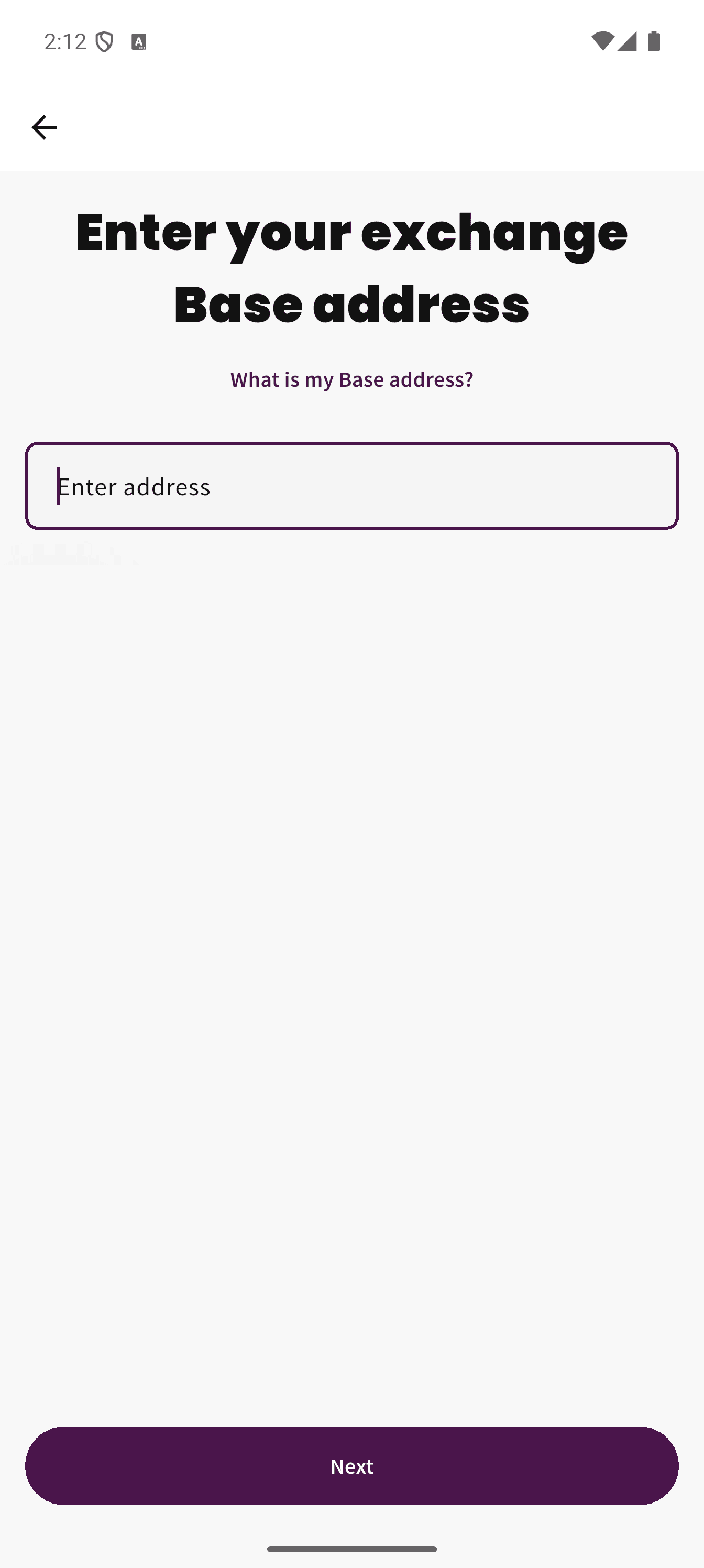 Plantee screen asking for an exchange Base address.